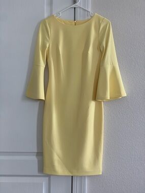 Calvin Klein Pale Yellow Bell-Sleeve Midi Dress